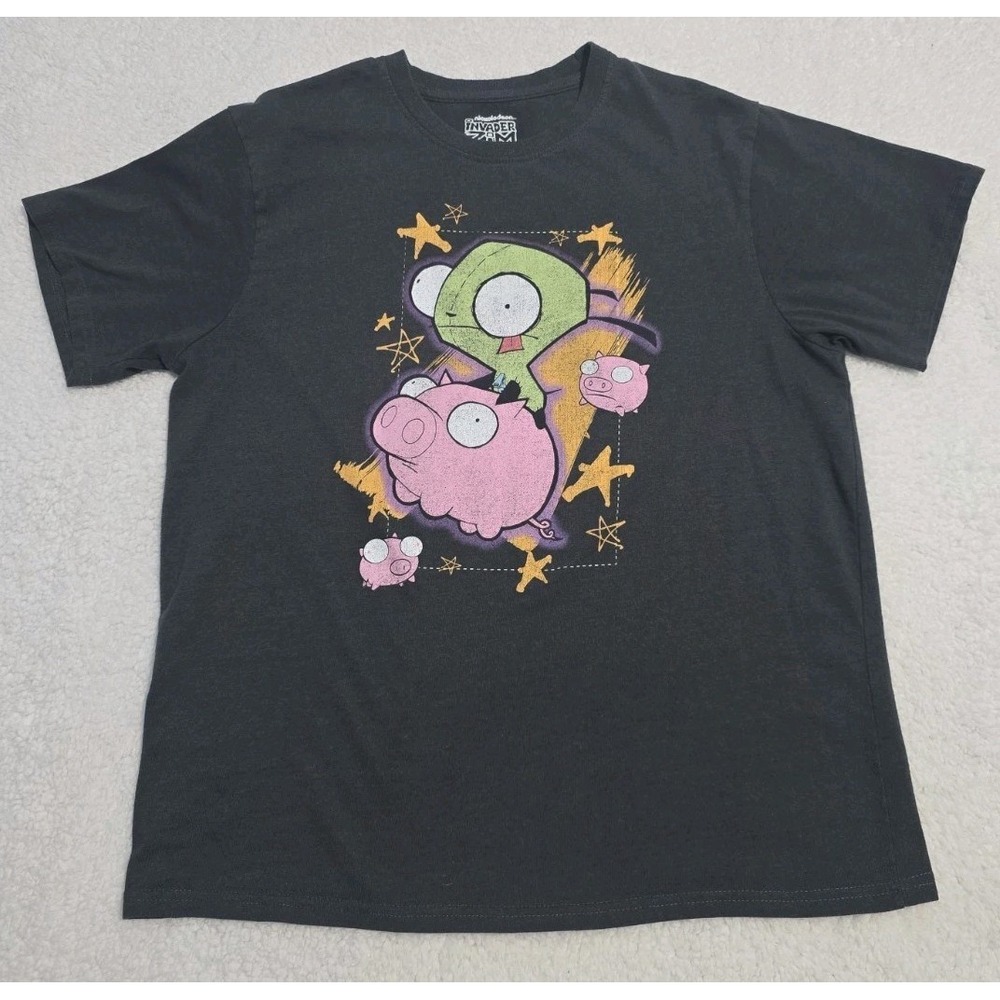 Nickelodeon Invader Zim GIR Riding Pig Black Graphic T-Shirt Size L